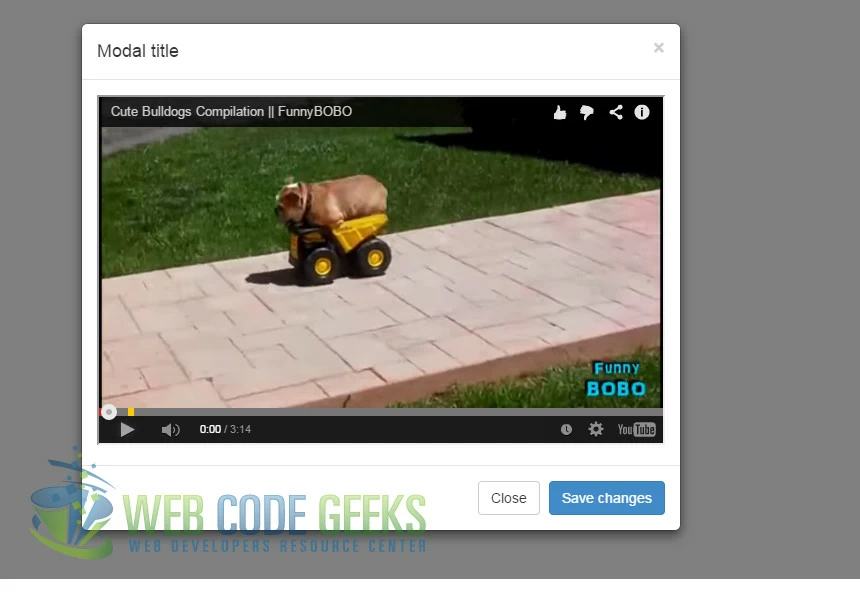 YouTube video embedded in modal